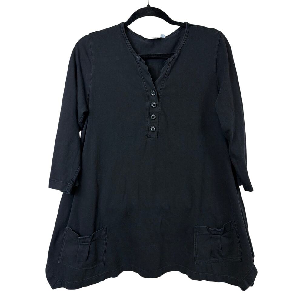 Prairie Cotton Black Mid Sleeve Side Slit Pocket Tunic Top Size M